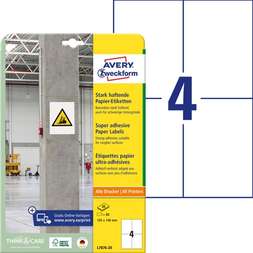 Etiket Avery Zweckform L7876-20 105x148mm 80st 20 Vel-2