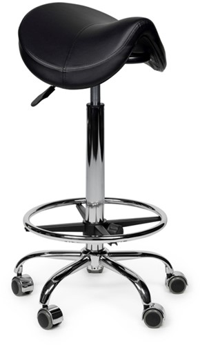 Premium zadelkruk zwart hoog met voetring 1 Stuk-3