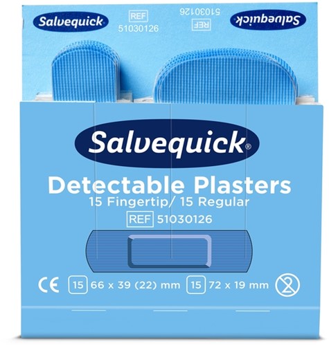 Pleisters Salvequick blauw detectabel mix 6x30st 6 pak