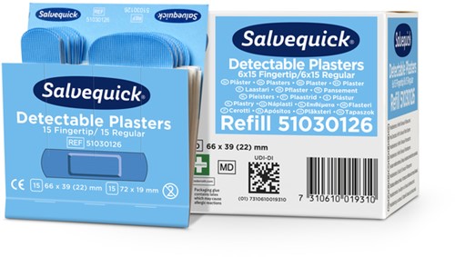 Pleisters Salvequick blauw detectabel mix 6x30st 6 pak