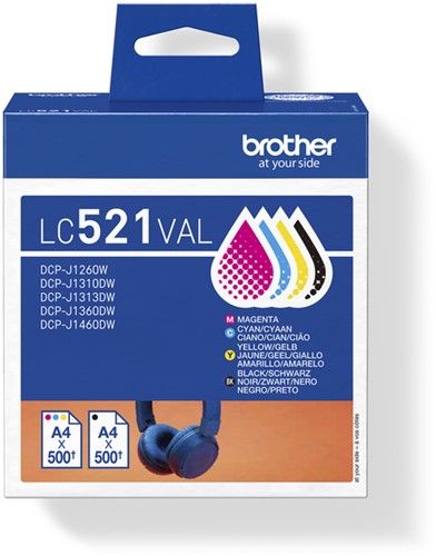 Inktcartridge Brother LC-521 zwart + 3 kleuren 4 Stuk