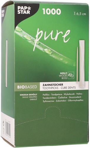 Tandenstoker Papstar Pure 1000 stuks hout 1000 Stuk