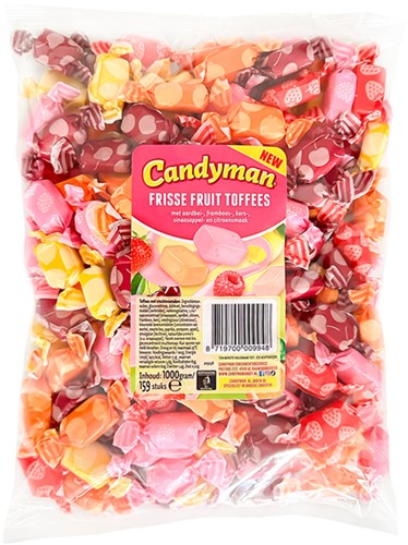 Toffees Candyman frisse fruit zak 1 kilogram 1000 Gram