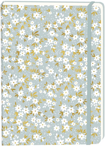 Notitieboek witte bloemen A5 lijn 92pag sc grijs 1 Stuk