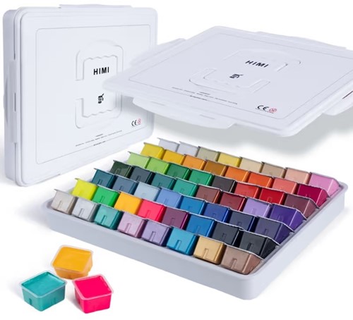 Gouache HIMI 56 kleuren 30gr neon en mtl box wit 1 Stuk