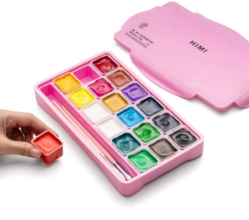 Gouache HIMI 18 kleuren 30gr box roze 1 Stuk-2