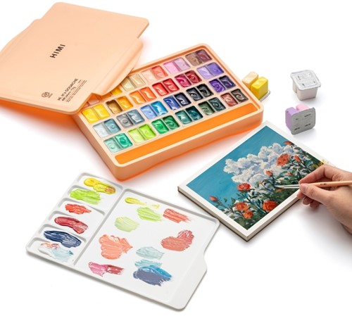 Gouache HIMI twin cups 48 kleuren 12gr box peach 1 Stuk-7