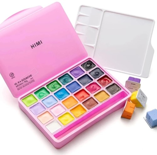 Gouache HIMI 24 kleuren 30gr box roze 1 Stuk-3