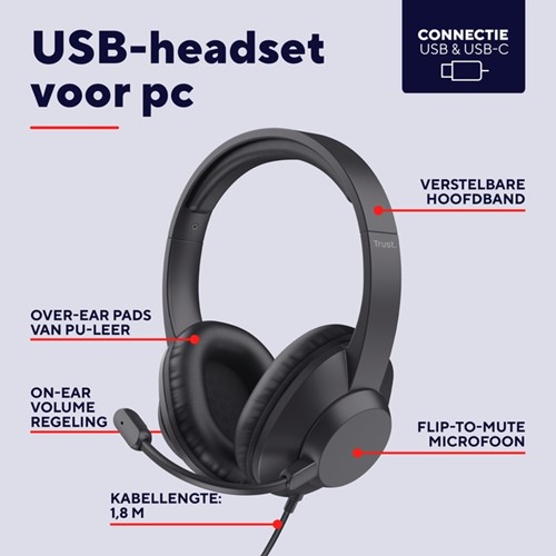 Hoofdtelefoon Trust Ayda Max USB 1 Stuk-3