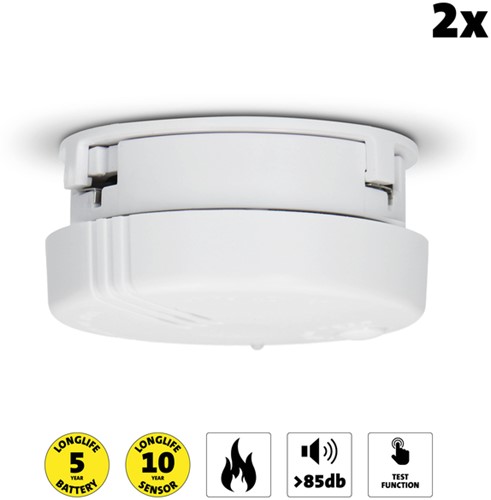 Rookmelder Alecto mini 2 stuks met 5 jaarbat wit 2 Stuk-2