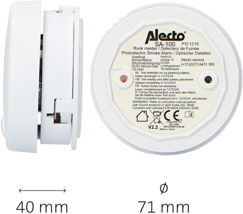 Rookmelder Alecto mini 2 stuks met 5 jaarbat wit 2 Stuk-2