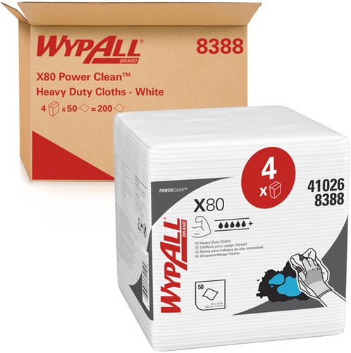Poetsdoek WypAll X80 PowerClean 305x317mm wit 4 pak