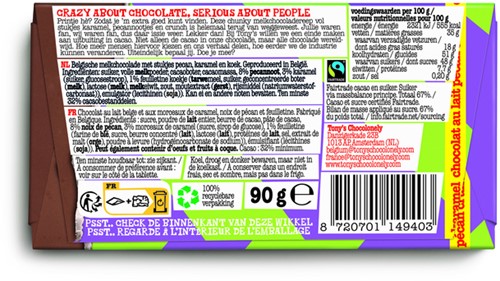 Chocolade Tony Chocolonely melk kar pec cr 90gr 90 Gram-3