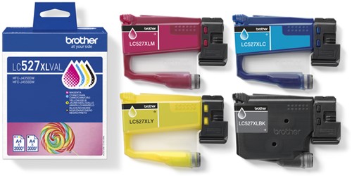 Inktcartridge Brother LC-527XL zwart + 3 kleuren 4 Stuk-3