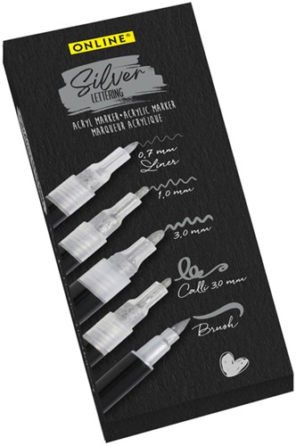 Acrylmarker Online lettering 5 breedtes zilver 5 Stuk
