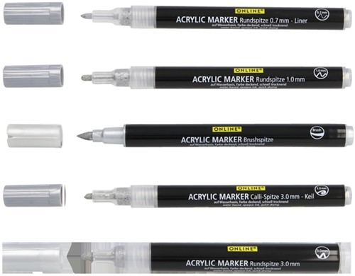 Acrylmarker Online lettering 5 breedtes zilver 5 Stuk-2