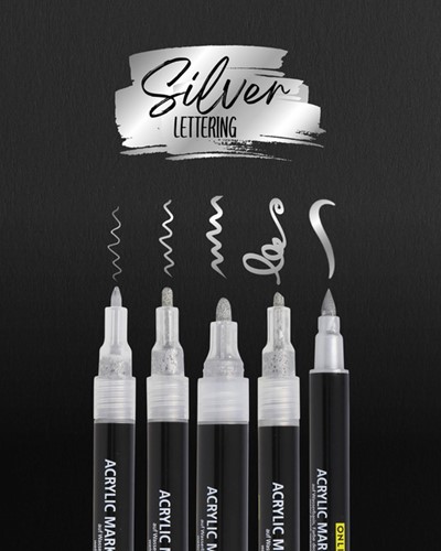 Acrylmarker Online lettering 5 breedtes zilver 5 Stuk-3