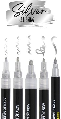 Acrylmarker Online lettering 5 breedtes zilver 5 Stuk-1