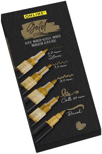 Acrylmarker Online lettering 5 breedtes goud 5 Stuk