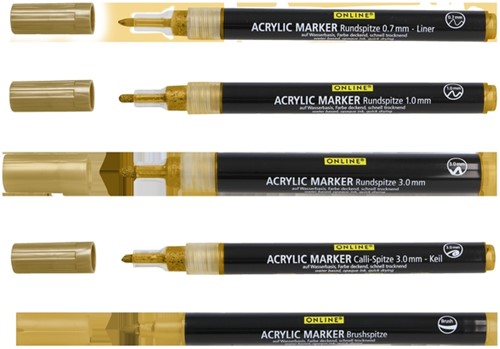 Acrylmarker Online lettering 5 breedtes goud 5 Stuk-2