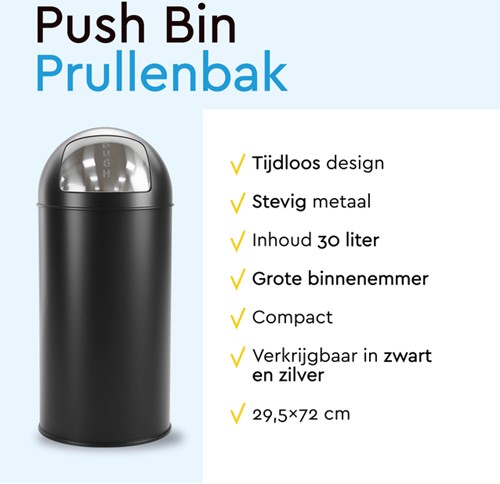 Afvalbak BRASQ Push Bin PB230+ 30 liter zwart 1 Stuk-3