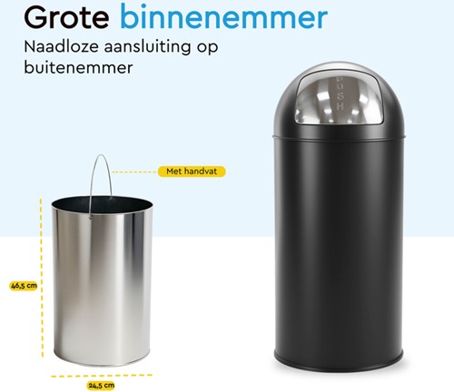 Afvalbak BRASQ Push Bin PB230+ 30 liter zwart 1 Stuk-4