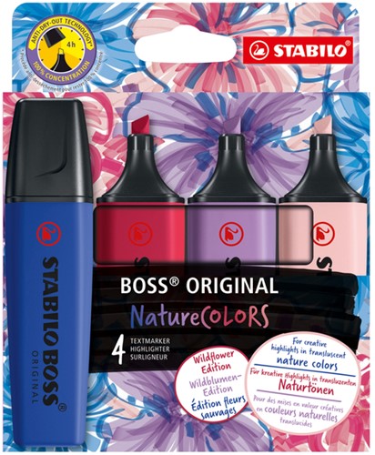 Markeerstift STABILO Boss Wildfl assorti 4 stuks 4 Stuk