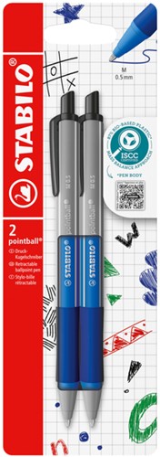 Balpen STABILO pointball colorful bl blist à 2st 2 Stuk