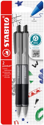Balpen STABILO pointball colorful zw blist à 2st 2 Stuk