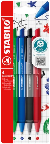 Balpen STABILO pointball colorful ass blist à 4st 4 Stuk