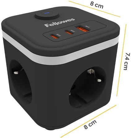 Stekkerblok Fellowes PCF 3v 1xUSB A 2xC 2m zwart 1 Stuk-2