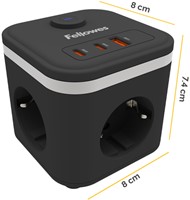 Stekkerblok Fellowes PCF 3v 1xUSB A 2xC 2m zwart 1 Stuk-2