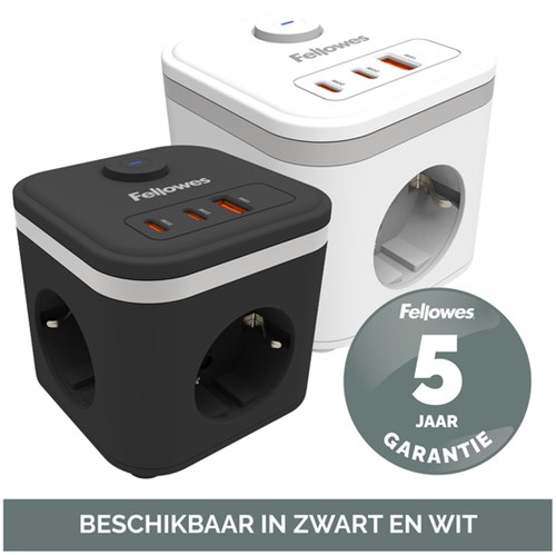 Stekkerblok Fellowes PCF 3v 1xUSB A 2xC 2m zwart 1 Stuk-3