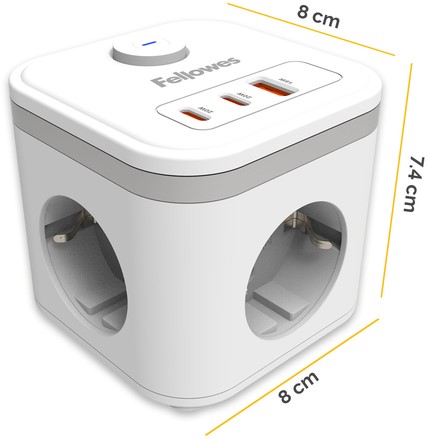 Stekkerblok Fellowes PCF 3v 1xUSB A 2xC 2m wit 1 Stuk-2