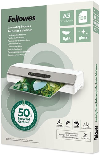 Lamineerhoes Fellowes A3 light gerecycled glans 100 Stuk
