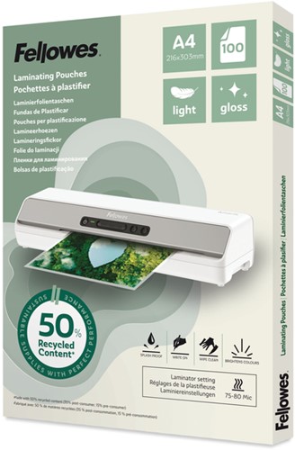 Lamineerhoes Fellowes A4 light gerecycled glans 100 Stuk