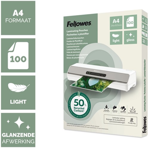 Lamineerhoes Fellowes A4 2x75micron recycled glans 100 Stuk-2