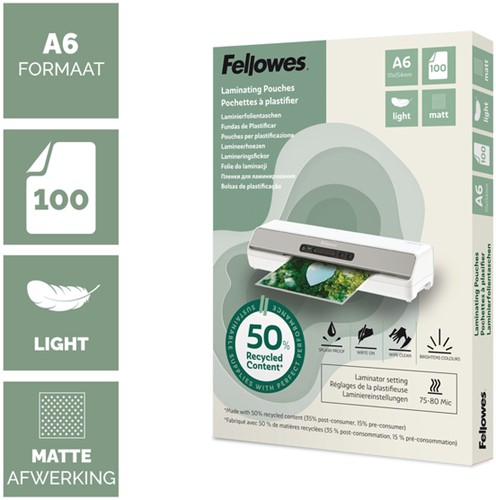 Lamineerhoes Fellowes A6 light gerecycled mat 100 Stuk-2