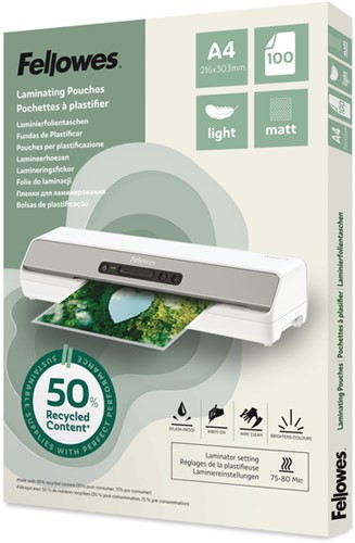 Lamineerhoes Fellowes A4 light gerecycled mat 100 Stuk