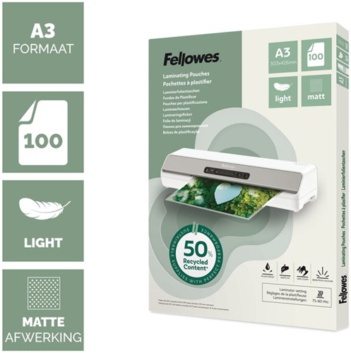 Lamineerhoes Fellowes A3 light gerecycled mat 100 Stuk-2