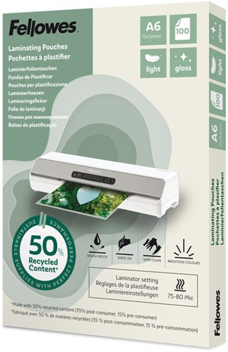 Lamineerhoes Fellowes A6 light gerecycled glans 100 Stuk