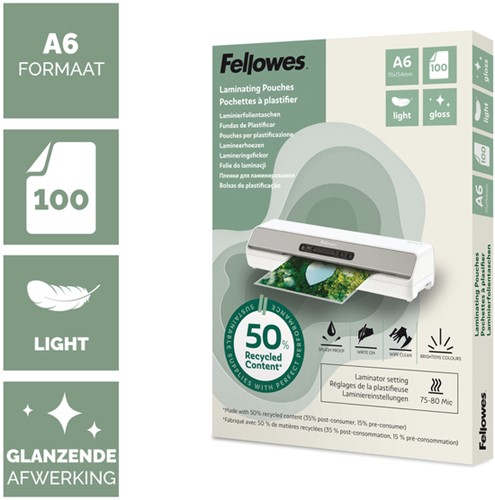 Lamineerhoes Fellowes A6 light gerecycled glans 100 Stuk-2