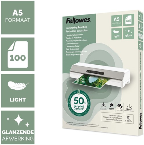 Lamineerhoes Fellowes A5 light gerecycled glans 100 Stuk-2