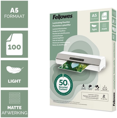 Lamineerhoes Fellowes A5 2x75micron recycled mat 100 Stuk-2