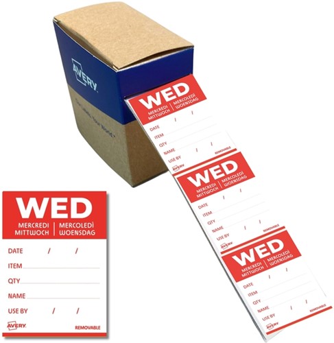Etiket Avery HACCP woensdag-rood 40x56mm 500st 500 Stuk