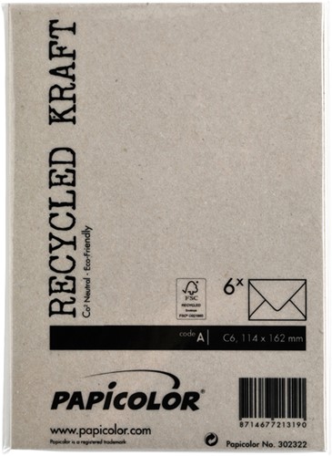 Envelop Papicolor C6 114x162mm kraft grijs 6 Stuk-3