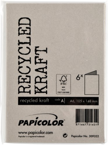 Correspondentiekaart Papi dubbel A6 kraft grijs 6 Stuk-3