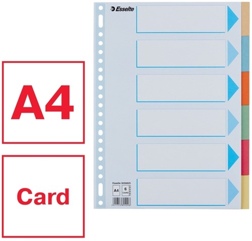 Tabbladen Esselte premium A4 6dlg karton 23r ass 1 Stuk-3
