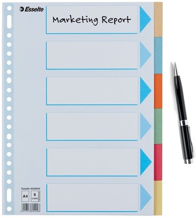 Tabbladen Esselte premium A4 6dlg karton 23r ass 1 Stuk-10