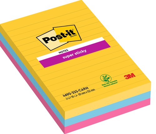 Memoblok Post-it 4690 Super Sticky 101x152mm Carn 3 Stuk